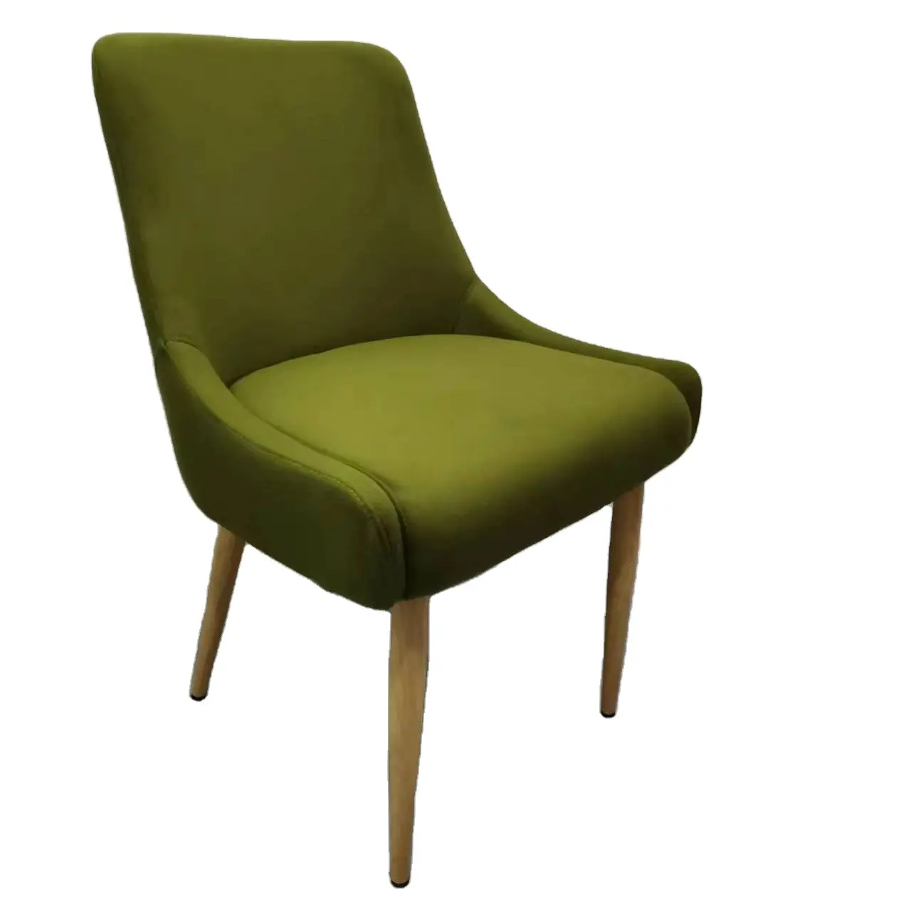 Metal ahşap bacak yeşil kadife kumaş yemek sandalyesi
