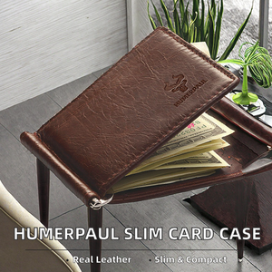 Porte-cartes de crédit en cuir véritable, style anglais, fin et élégant, avec pince et design à double pliage - Product Image 2