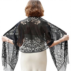 Women's Elegant <b>Black</b> Sheer Sparkle Cashmere Winter Cape Shawl Evening Party Shoulder Wrap Cover Lightweight Anti-Bacterial - Product Image 6