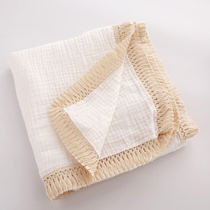 Fabricants de couvertures en coton, serviette pour bébé à franges pour nouveau-né, literie pour bébé, couvertures en coton douces de couleur unie pour enfants - Product Image 5