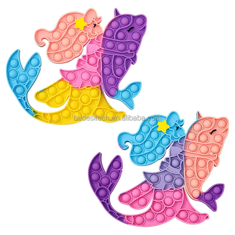 HuaMJ wholesale amazon popular funny new design sensory popper bubble push pop mermaid kawaii fidget fish