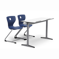 Conjunto de Mesa y Sillas Dobles de Tablero Laminado, Muebles Escolares, Conjunto de Escritorio y Silla para Estudiantes
