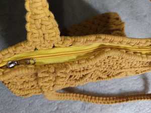 Classy Handmade Crochet Women's Lightweight Envelope Shoulder <b>Bag</b> Hollow Out Pattern Bohemian Style Zip Closure Daily Use <b>Yellow</b> - Product Image 5