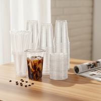 Lot de 100 gobelets jetables transparents sans BPA de 12 oz / 16 oz avec couvercles et pailles pour mariages, café glacé, smoothies, milkshakes et boissons froides