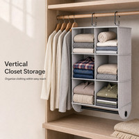 Organiseur de penderie suspendu à six compartiments avec étagères en tissu pliables, crochets et barre à vêtements pour le rangement de la chambre