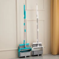 Ensemble de balais à raclette magiques et pelle à poussière Fournitures de nettoyage Balai à tête rotative à 180 degrés Bâton en acier inoxydable