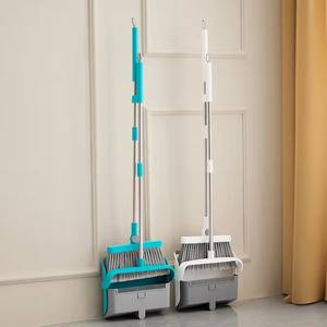 Ensemble de balais à <span class=keywords><strong>raclette</strong></span> magiques et pelle à poussière Fournitures de nettoyage Balai à tête rotative à 180 degrés Bâton en acier inoxydable - Product Image 2