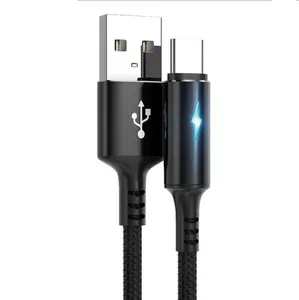 2m 6 feet Fast Charging LED Breath light Nylon Braided USB Data Cable for iphone 5 6 7 8 xs plus 11 12 13 pro max mini cable