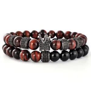 F204 High Quality Fashion Red Tiger Eye Wholesale 8mm Natural Stone Beaded Bracelet Men Making Supplies Pulseira Masculino