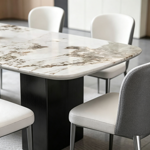 Ensemble de table à manger rectangulaire moderne en marbre avec 6 chaises en cuir PU, design minimaliste, meubles pour la maison - Product Image 4