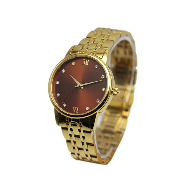 2025 New Amber Dial Gold Watch Polished Gold Case Roman Numerals Crystal Accents Gold Five Link Bracelet Quartz Wristwatch