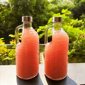 Bouteille en verre de cylindre transparent manipulé de 500ml 1000ml bouteille en verre de vin de lait de forme de tissage brésilien avec le bouchon à vis - Product Image 5