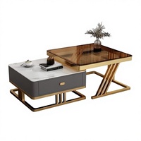 Table à thé en verre au design moderne, mobilier de salon, table à thé au design moderne, table basse avec tiroirs bidirectionnels