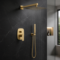 Ensemble de robinetterie de douche murale en laiton doré brossé, système de douche carré à effet pluie avec jet doux, mitigeur en céramique, pour salle de bain d'hôtel