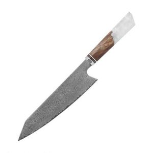 Couteau de chef professionnel japonais traditionnel forgé en acier Damas 8'' à 67 couches avec manche en bois stabilisé, ambidextre et écologique - Product Image 2