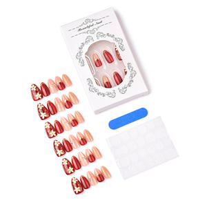 30 pièces de <span class=keywords><strong>faux</strong></span> <span class=keywords><strong>ongles</strong></span> en gel ABS à effet œil de chat rouge, revêtement UV, écologiques, portables, avec fleurs et strass, forme amande moyenne - Product Image 4
