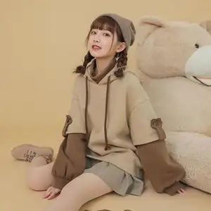 Harajuku सौंदर्य भालू मोबाइल फोनों हूडि महिलाओं कोरियाई Kawaii Crewneck लंबी आस्तीन Oversized Streetwear Kpop गिरावट सर्दियों के कपड़े