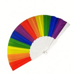 Éventail pliant en tissu côtelé en plastique arc-en-ciel avec logo personnalisé, éventail pliant pour la fierté gay, éventail en plastique pour la décoration - Product Image 1