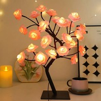 Lámpara de Mesa con 24 Luces LED en Forma de Árbol de Rosas, con Conexión USB, Luz Nocturna de Flores de Hadas para Decoración del Hogar, Fiestas, Navidad, Bodas, Dormitorios, Regalo