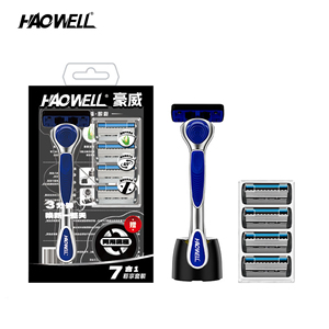 Haowell K11509 Bền Năm Lưỡi Dao Cạo Kim Loại Di Động Cạo Râu Máy Cạo Râu 5 Hộp Mực Nạp Bộ Quà Tặng Với Đứng Chủ Cho Nam Giới - Product Image 1