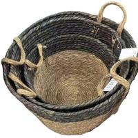 Nouvel ensemble de paniers de rangement vintage en coton et jonc de mer, motif zig-zag, pour cuisine et salle de bain, écologiques et faits à la main