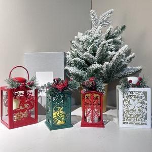 Linternas pequeñas de vacaciones de Navidad <span class=keywords><strong>verde</strong></span> <span class=keywords><strong>blanco</strong></span> rojo metal <span class=keywords><strong>linterna</strong></span> vintage decoración de Navidad colgante hogar linternas pequeñas - Product Image 1