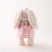 Peluche Lapin Bouclé Beige-Gris Rose avec Oreilles Mobiles, en Polyester et Coton PP, Portant une Jupe à Carreaux, Poupée Apaisante pour Anniversaire d'Enfant