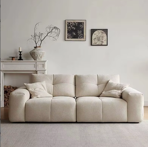 โซฟาโมดูลาร์ทรงตัวแอลผ้ากำมะหยี่สีเบจสำหรับห้องนั่งเล่น - Product Image 2