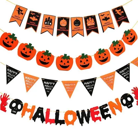 Huasheng Brand Halloween Double-Layer 4-Color Printed Design Digital Printing Felt Flag Mall Store Window Hanging Decoration