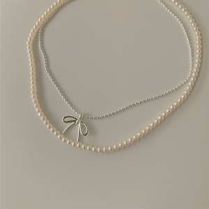 Productos de Alta Calidad, Joyería Exquisita y Moderna, Collares con Colgante de Lazo de Perlas de Doble Capa, Joyería Elegante para Damas y Mujeres - Product Image 1