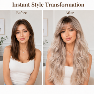 Perruque longue ondulée effet vague d'eau, avec <span class=keywords><strong>frange</strong></span> réglable, racine foncée, beige cendré, <span class=keywords><strong>blonde</strong></span>, en fibre haute température, aspect naturel, directement de l'usine - Product Image 2