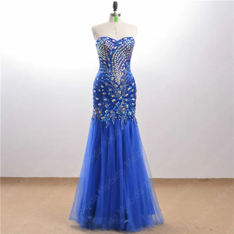 European and American foreign trade temperament sapphire bridal dress wedding dress hand-stitched gauze strapless backless dress