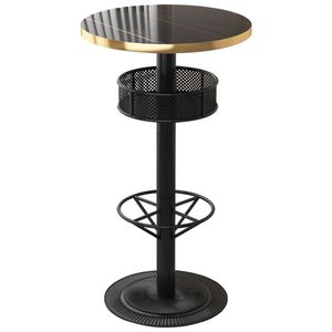 طاولة بار صناعية عتيقة للنوادي الليلية والكاراوكيه، مستديرة أو مربعة بقطر 60 سم، ذهبية مع سطح رخامي أسود، طاولة كوكتيل عالية مع تخزين - Product Image 1