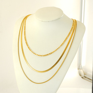 Fashion Layered Gold Chain Necklace Multi Layer Snake Bone Box Chain For Women Geometric Design ZN1013G - Product Image 1