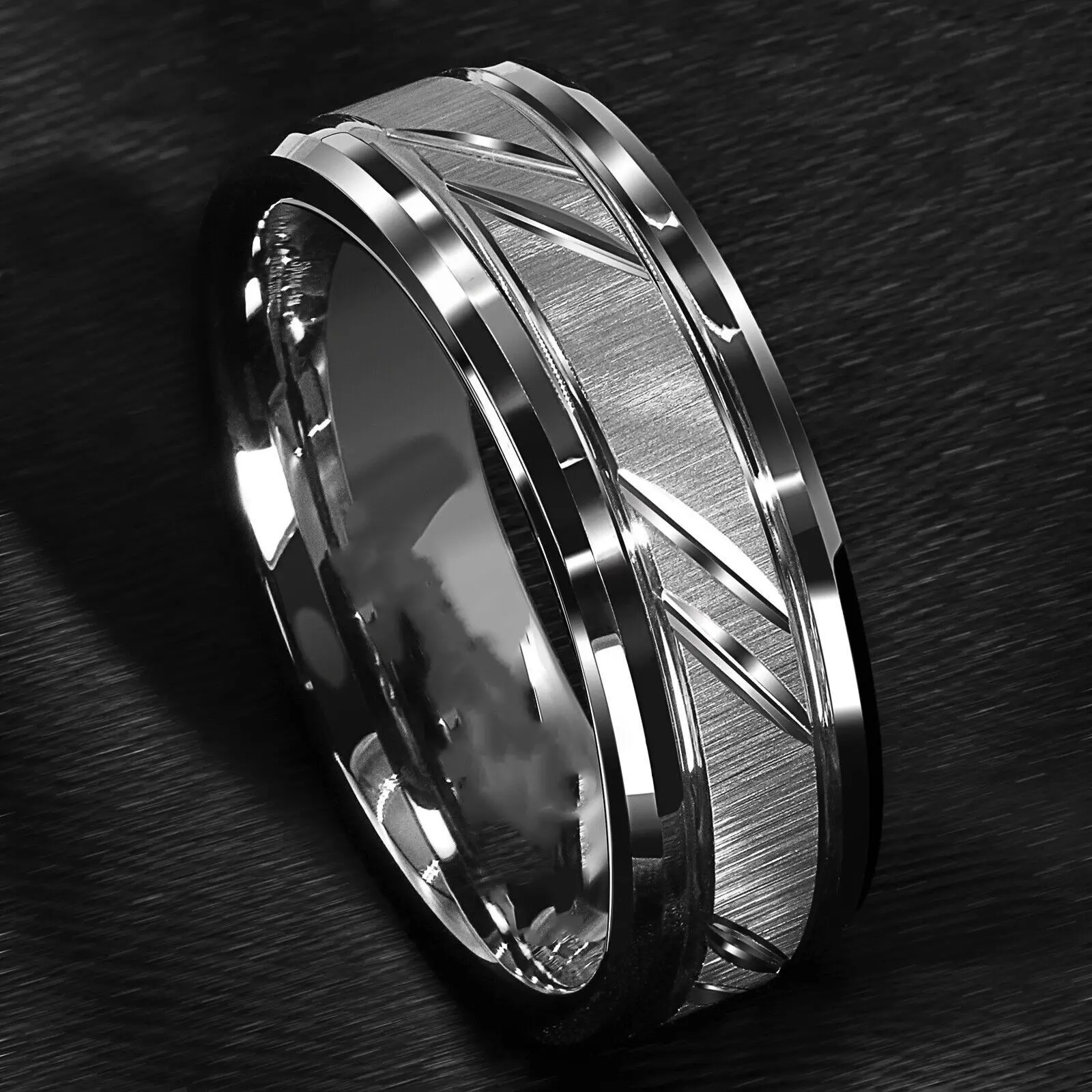 خواتم كلاسيكية من الفضة 8 في الرجال خاتم من التنغستن الفضي مع أخدود