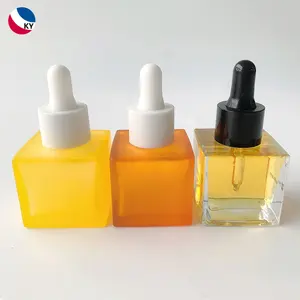 Custom 1oz 30ml Colored Glass Dropper Bottle for Cosmetic Frosted Serum Bottle Yellow Amber Cosmetic Square Bottles