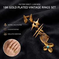 Bague pour femme en acier inoxydable plaqué or 18 carats, étanche, à motifs abstraits minimalistes superposés, avec découpe filigranée étoile céleste et forme bouclier