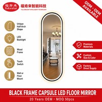 Miroir mural ou sur pied de forme ovale avec cadre en métal moderne, rétroéclairage LED, miroir de corps entier avec interrupteur tactile