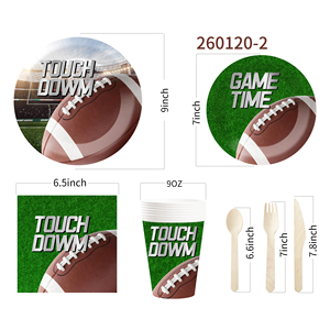 Juego de Vajilla Deportiva DAMAI con Elementos de Rugby, Incluye Platos Redondos de Papel, Vasos y Servilletas, para 8 Personas - Product Image 6