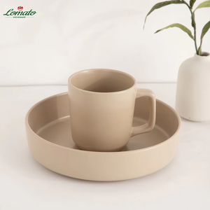 Ensemble cadeau classique couleur glaçure 16 pièces bords ensembles de vaisselle en grès céramique Beige mat pour événement Restaurant mariage - Product Image 6