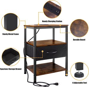 Mesa de Noche Combohome con Patas de Metal y Madera Marrón, con Cajón, Mesa Auxiliar para Sofá, Mesa Lateral para Cama, Sala de Estar - Product Image 6