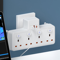 Multiprise murale UK 4 prises + 2 ports USB-A + 1 PD + 2 QC 3.0 10A IP44 avec prise de courant