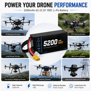 Batterie LiPo pour drone 5200mAh 6S 22.2V 100C 115.44Wh avec connecteur XT90 pour drone FPV, UAV, avion RC, fourniture d'usine OEM - Product Image 4