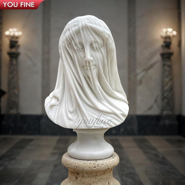 手彫りのヴェイルド・ヴェスタル・バージン大理石像 Giovanni Strazza 60cm