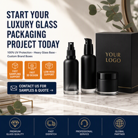 Ensemble de flacons en verre noir mat personnalisés, flacon pulvérisateur de lotion en verre à base lourde avec protection UV, pot de crème, fabricant d'emballages OEM ODM