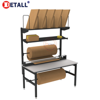 Banc de travail modulaire de luxe en bois avec coupe-film rétractable, poste de travail et étagère - Table d'emballage ESD de qualité, différentes tailles