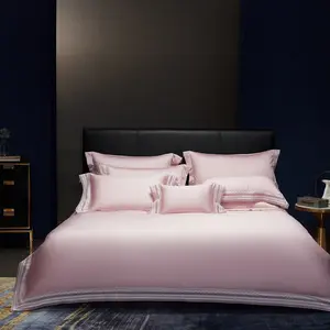 ODM/OEM pink satin cotton pillow sham simple bed linen soft comforter cover solid color bedding set