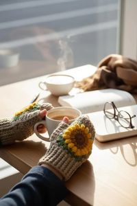 Crochet Sunflower Fingerless Gloves: Handmade <b>Granny</b> Square Hand WarmersGift Christmas <b>Gift</b> - Product Image 3