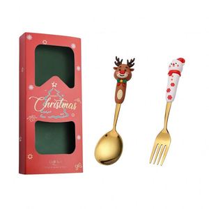 <b>Christmas</b> Gift Stainless Steel Tea Spoon Gold Silverware Cutlery Set Santa Elk Decoration Fruit Fork for Children - Product Image 2