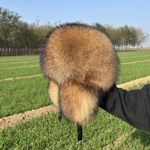 カスタムユニセックス調節可能な毛皮のような冬の屋外耳フラップフルナチュラルラクーントラッパー特大本物の毛皮の帽子 - Product Image 2